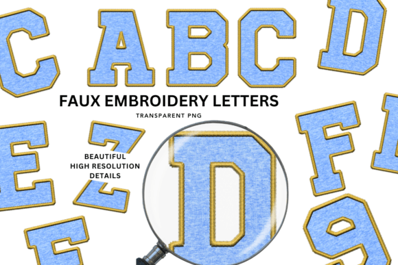 Download Faux Embroidery Blue Jersey Alphabet PNG - Faux embroidery Collection